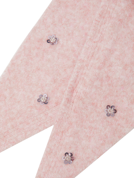 Angels by Accessorize Kids' Sequin Flower Knitted Triangle Scarf, Pink - view 2, Pink