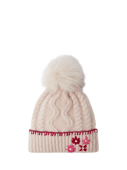 Angels by Accessorize Kids' Flower Cable Knit Bobble Hat, Natural, Natural