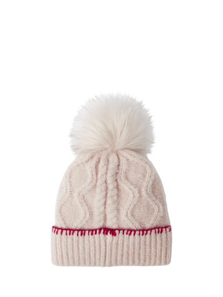 Angels by Accessorize Kids' Flower Cable Knit Bobble Hat, Natural - view 2, Natural