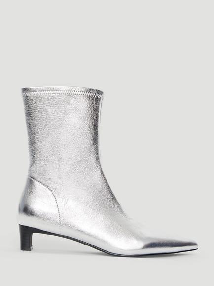 HUSH Leather Block Heel Pointed Toe Ankle Boots, Silver Metallic, Silver Metallic