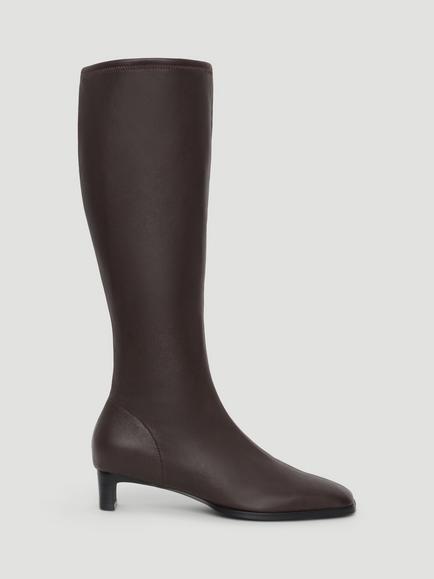 HUSH Virelle Leather Kitten Heel Knee High Boots, Dark Brown, Dark Brown