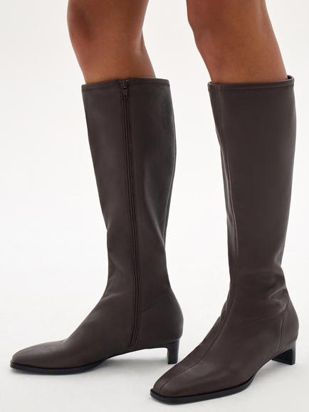 HUSH Virelle Leather Kitten Heel Knee High Boots, Dark Brown - view 2, Dark Brown
