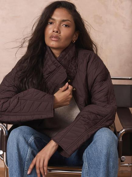 Mint Velvet Quilted Peplum Jacket, Burgundy - view 2, Red Burgundy