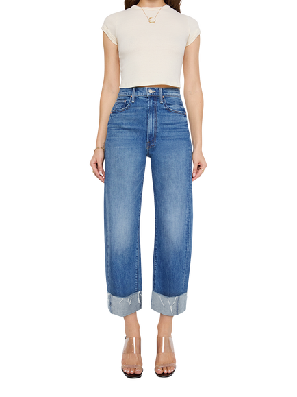 MOTHER Half-Pipe Flood Fray High Rise Barrel Leg Cropped Jeans, Get Two Birds Stn, Get Two Birds Stn