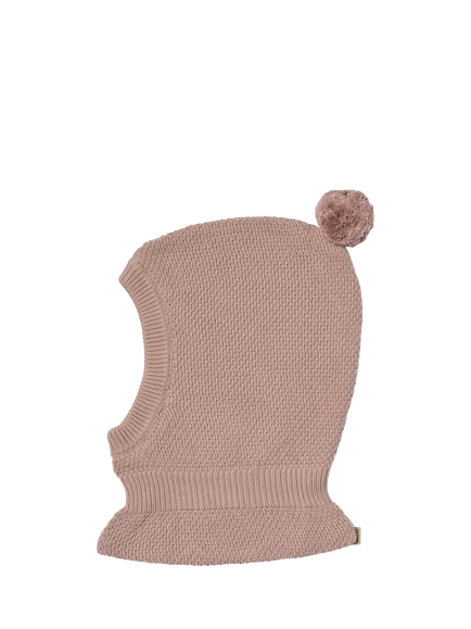 WHEAT Kids' Knitted Pom-Pom Balaclava, Dry Rose