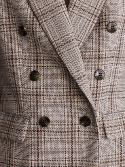 Reiss Bella Wool Blend Check Double Breasted Blazer, Grey/Multi - view 2, Grey/Multi