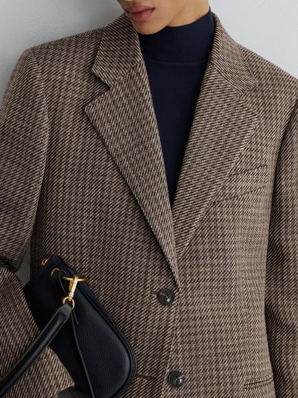 Reiss Atelier Bodhi Wool Blend Check Blazer, Neutral - view 2, Neutral