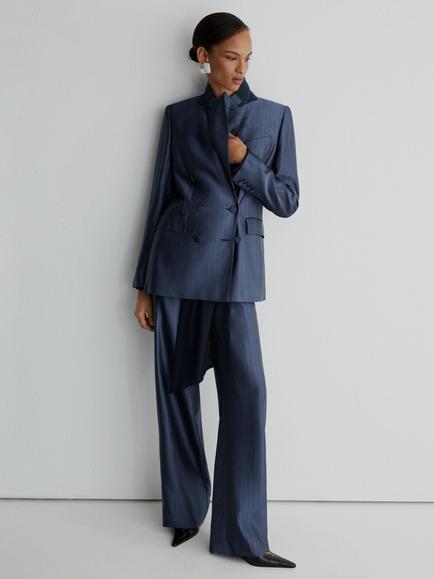 Reiss Atelier Freja Striped Double Breasted Blazer, Navy - view 2, Navy