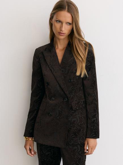 Reiss Ida Ornate Velvet Blazer, Brown, Chocolate Brown