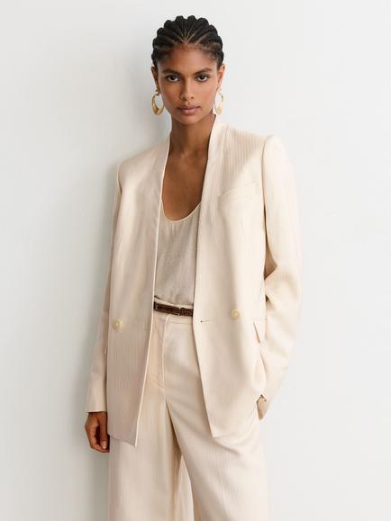 Reiss Juniper Double Breasted Blazer, Cream, Cream