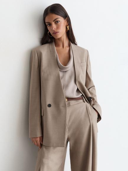 Reiss Juniper Wool Blend Double Breasted Blazer, Neutral, Neutral