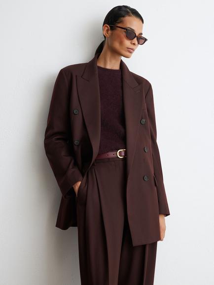 Reiss Leisel Wool Blend Tweed Blazer, Dark Aubergine, Dark Aubergine
