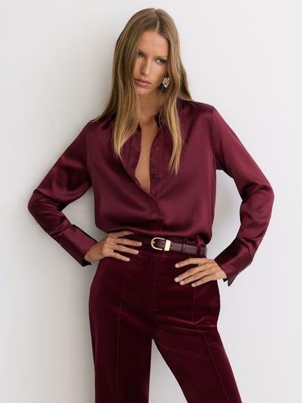 Reiss Ameira Silk Satin Shirt, Red, Red