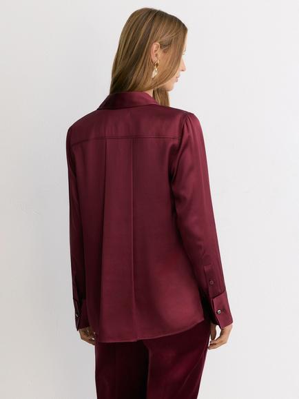 Reiss Ameira Silk Satin Shirt, Red - view 2, Red