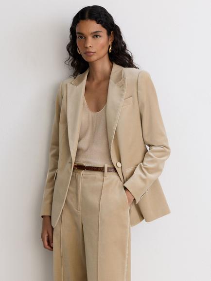 Reiss Nessa Velvet Single Breasted Suit Blazer, Blonde Neutral, Blonde Neutral