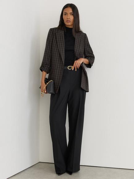 Reiss Nolah Pure Wool Check Relaxed Double Breasted Blazer, Grape/Multi, Grape/Multi