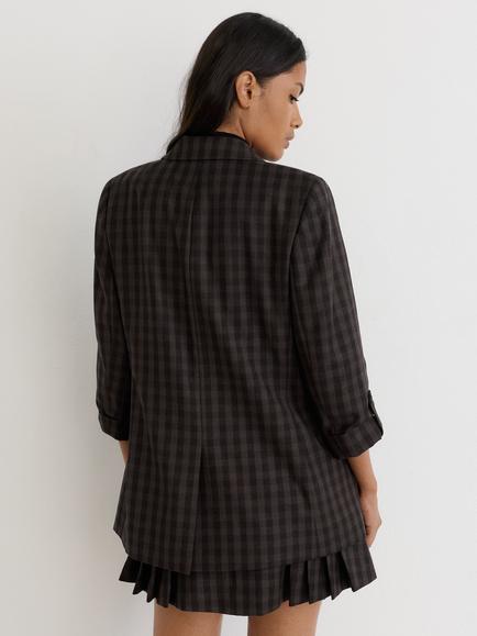 Reiss Nolah Pure Wool Check Relaxed Double Breasted Blazer, Grape/Multi - view 2, Grape/Multi
