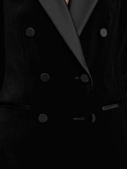 Reiss Wren Velvet Double Breasted Tuxedo Blazer, Black - view 2, Black
