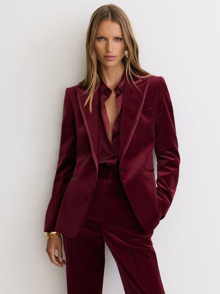 Reiss Petite Wren Single Breasted Velvet Blazer, Dark Red, Dark Red