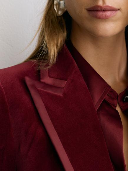 Reiss Petite Wren Single Breasted Velvet Blazer, Dark Red - view 2, Dark Red