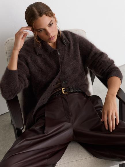 Reiss Minney Cashmere Button Down Jumper, Grape Burgundy, Grape Burgundy
