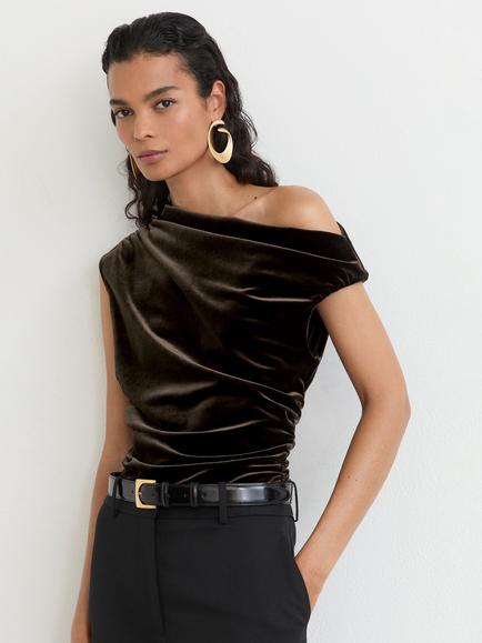 Reiss Demi Fitted Stretch Velvet Top, Olive Green, Olive Green