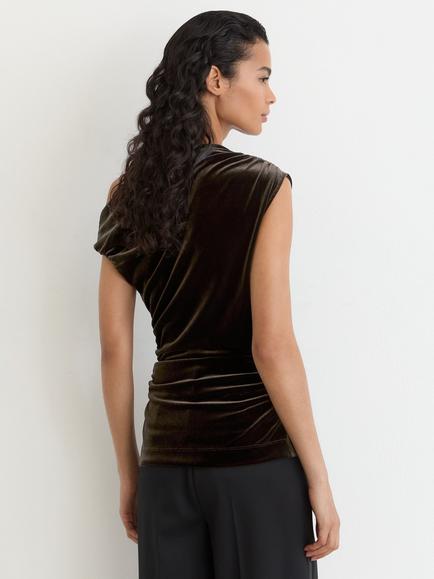 Reiss Demi Fitted Stretch Velvet Top, Olive Green - view 2, Olive Green