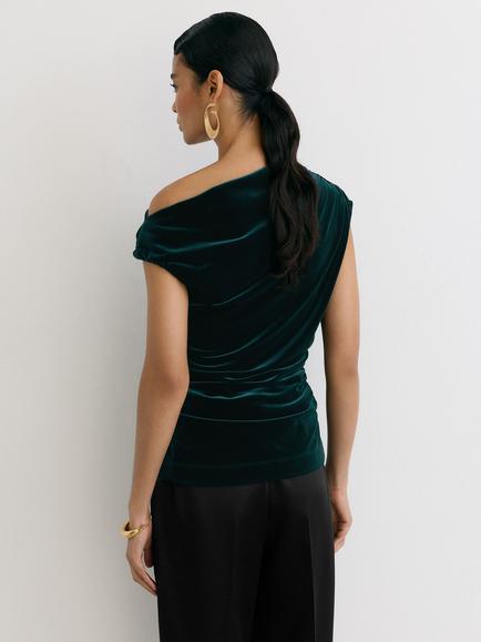 Reiss Demi Fitted Stretch Velvet Top, Teal - view 2, Teal Green