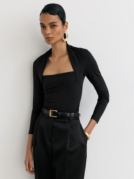 Reiss Harriette Shrug Neck Long Sleeve Top, Black, Black