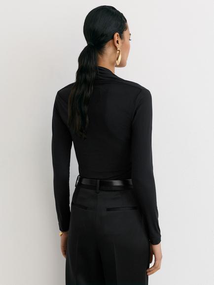 Reiss Harriette Shrug Neck Long Sleeve Top, Black - view 2, Black