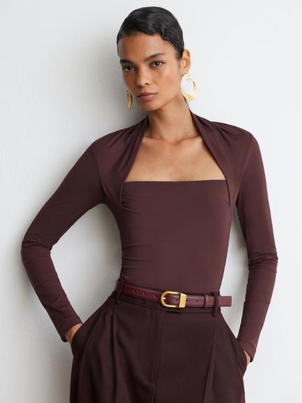 Reiss Harriette Square Neck Long Sleeve Top, Burgundy, Burgundy