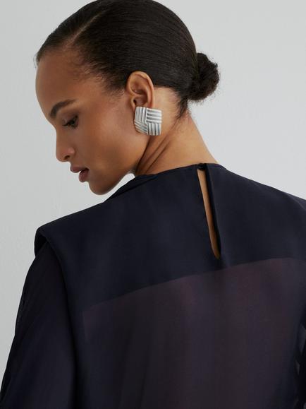 Reiss Luciana Long Sleeve Ruffle Front Blouse, Navy - view 2, Navy