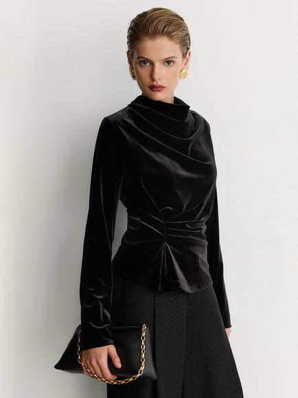 Reiss Paige Cowl Neck Stretch Velvet Top, Black, Black