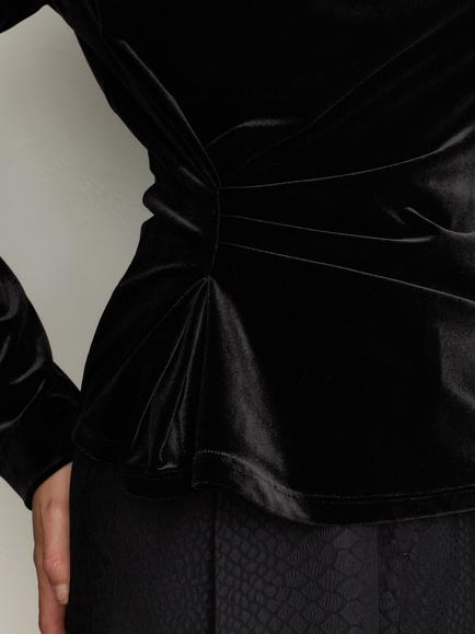 Reiss Paige Cowl Neck Stretch Velvet Top, Black - view 2, Black