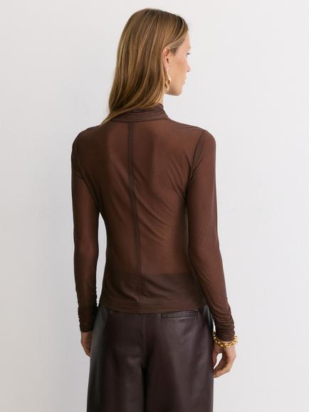 Reiss Robyn Asymmetric Neck Stretch Ruched Top, Mocha Brown - view 2, Mocha Brown