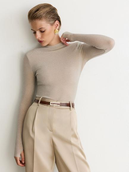 Reiss Serena Shimmer Stretch Thumbhole Sleeve Top, Silver, Silver