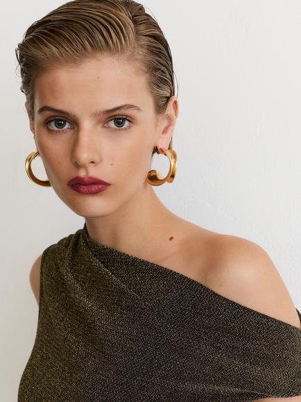 Reiss Sofia Stretch Ruched Detail Asymmetric Neck Top, Gold - view 2, Gold