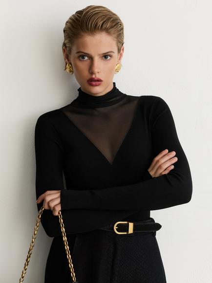 Reiss Vanessa Sheer Panel Top, Black, Black