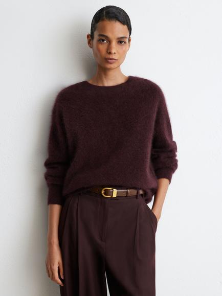 Reiss Alina Ribbed Crew Neck Cashmere Jumper, Burgundy, Grape Burgundy
