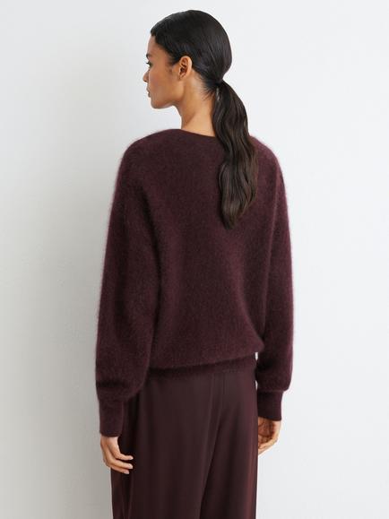 Reiss Alina Ribbed Crew Neck Cashmere Jumper, Burgundy - view 2, Grape Burgundy