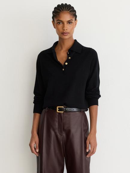 Reiss Avery Wool and Cashmere Blend Collar Jumper, Black, Black