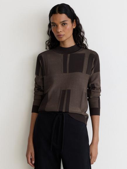 Reiss Faro Geometric Jacquard Jumper, Brown, Chocolate Brown
