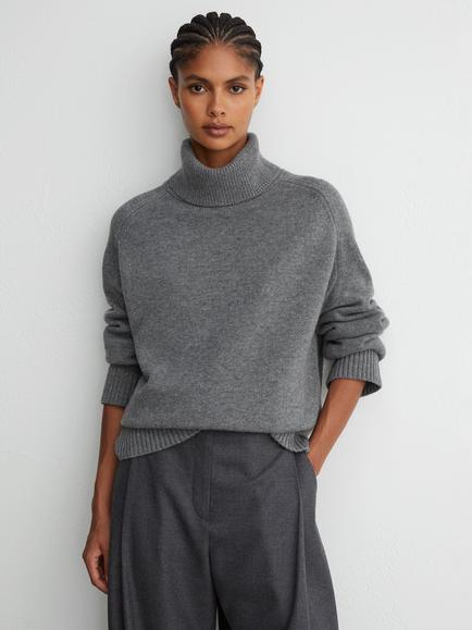 Reiss Harriet Wool Rich with Cashmere Roll Neck Jumper, Grey