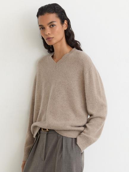 Reiss Jenna Pure Cashmere V-Neck Jumper, Neutral