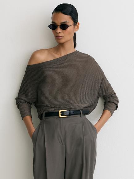 Reiss Logan Metallic Knit Asymmetric Draped Jumper, Gunmetal Grey, Gunmetal Grey