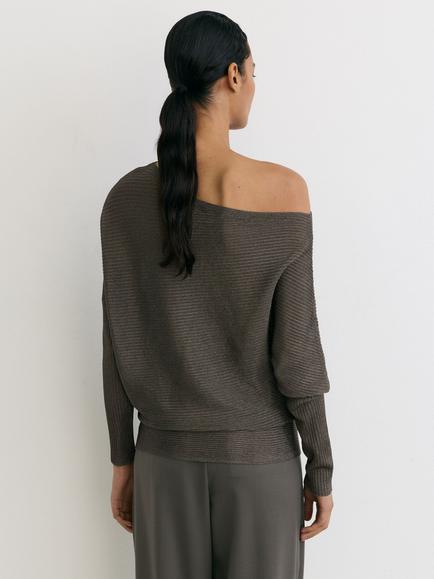 Reiss Logan Metallic Knit Asymmetric Draped Jumper, Gunmetal Grey - view 2, Gunmetal Grey