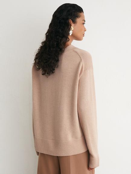 Reiss Mari V-Neck Ribbed Trim Wool and Cashmere Blend Jumper - view 2, Blush Pink