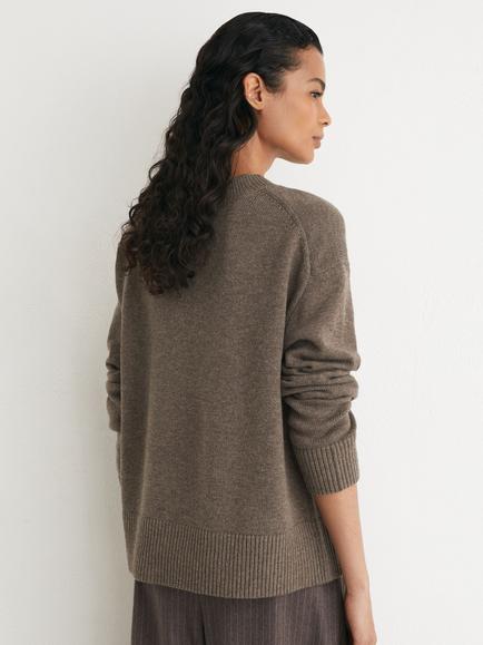 Reiss Mari V-Neck Ribbed Trim Wool and Cashmere Blend Jumper - view 2, Dark Neutral