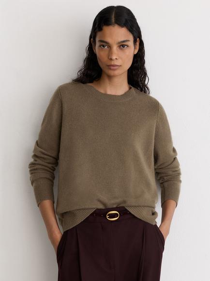 Reiss Mimi Pure Cashmere Crew Neck Jumper, Khaki Green