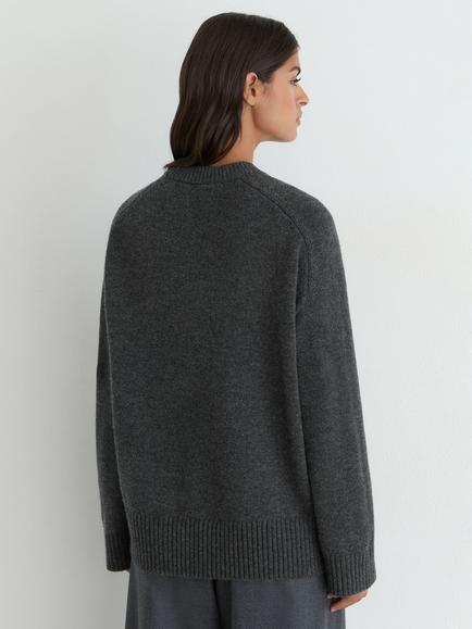 Reiss Riley Wool Rich with Cashmere Crew Neck Raglan Jumper - view 2, Charcoal Grey